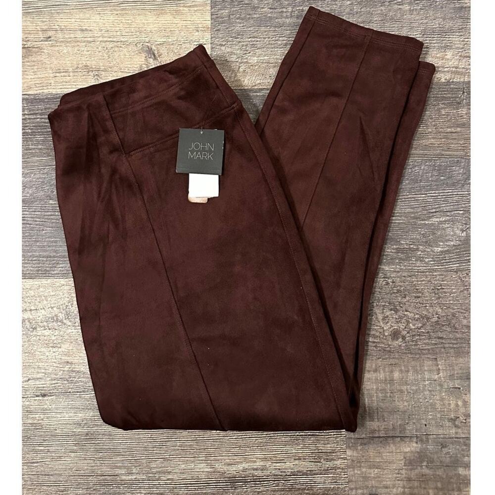 John Mark Womens Brown Suede High Rise Stretch Pull On Skinny Leggings Sz XL NWT - Picture 2 of 3
